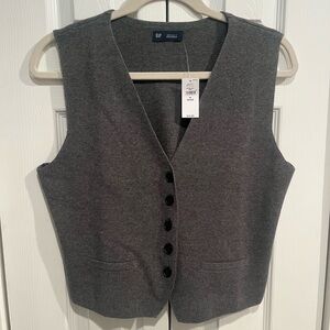 GAP Women's Button-Down V-Neck Gray Sweater Vest size MP NWT